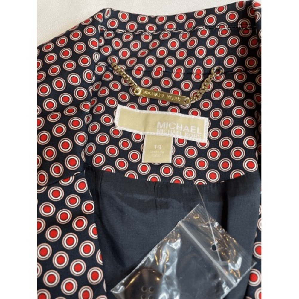 Michael Kors Blazer Size 14 Red‎ White Blue Dots Spring Tailored Business Office - Picture 14 of 16